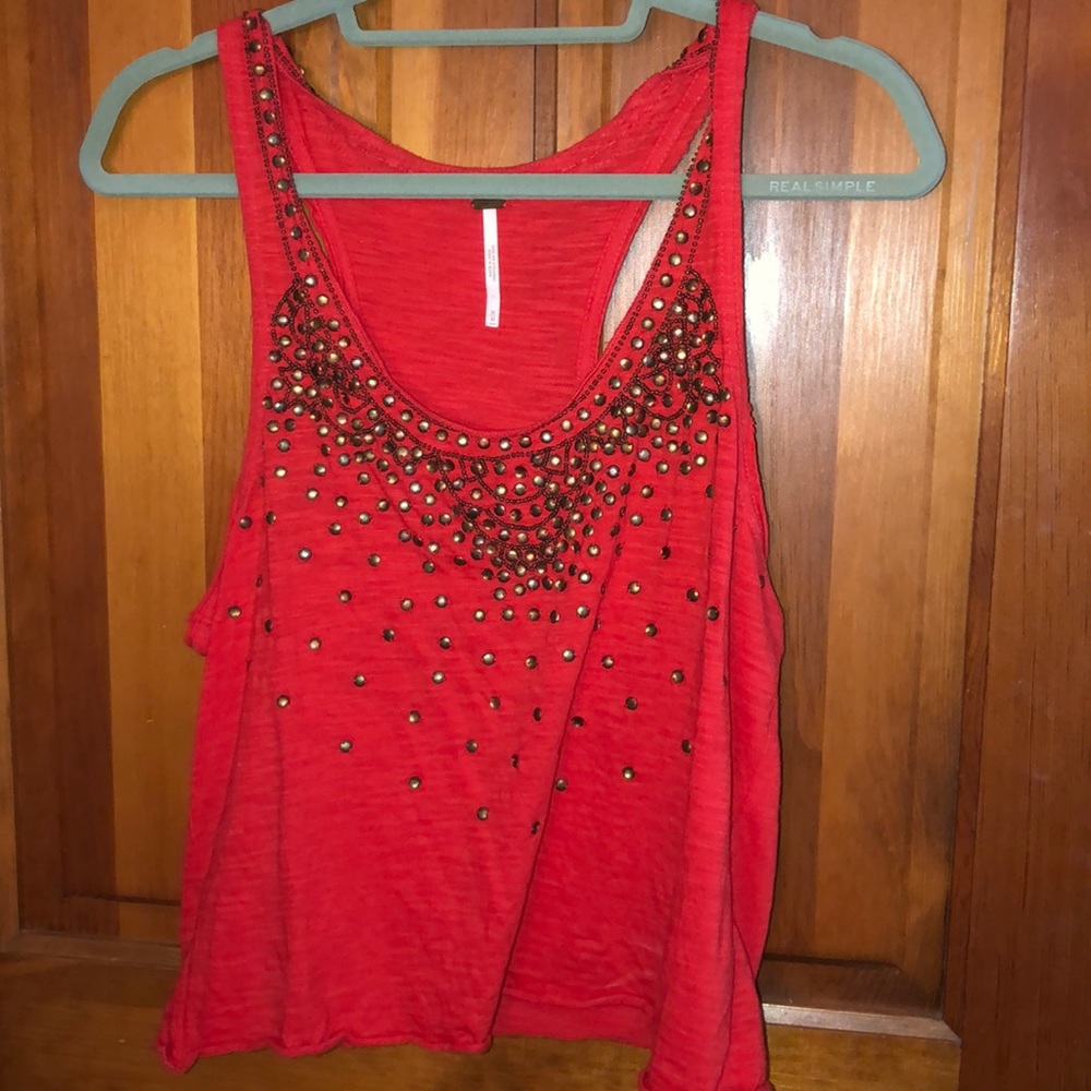 Detailed Orange/Red Free People Tank Top